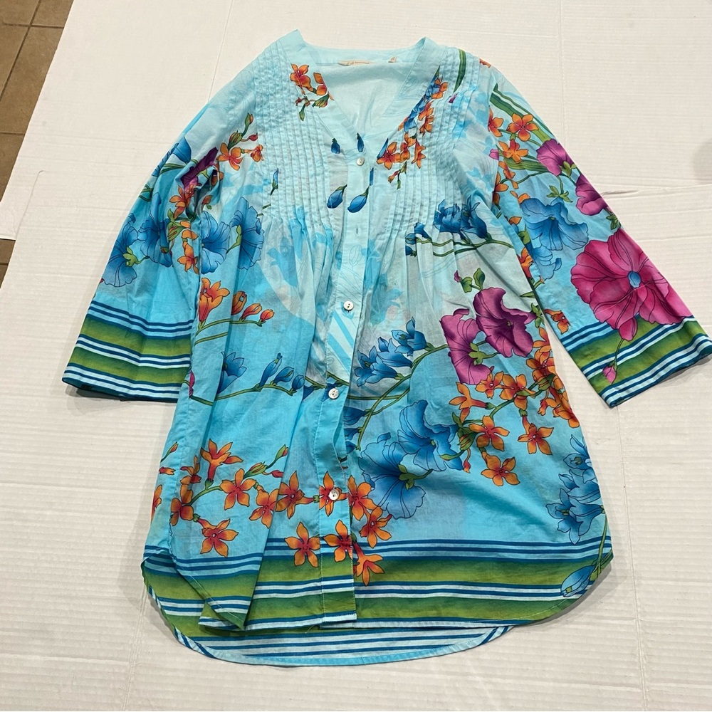 Soft Surroundings Floral Pintuck Button Front Tunic Top Size XS Boho